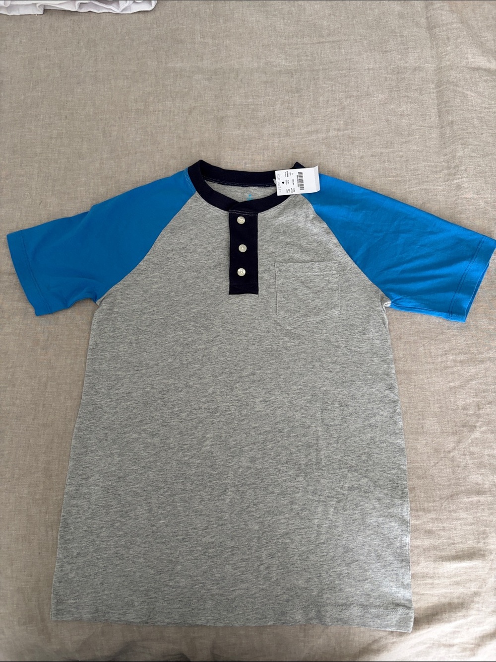 Crewcut Kids Short Sleeve Henley Shirt - Gray & Blue, NWT